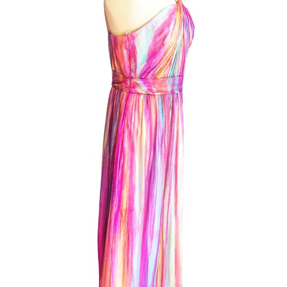 NEW silk halter long maxi dress painted rainbow pink 12 wedding party prom beach - Picture 8 of 13